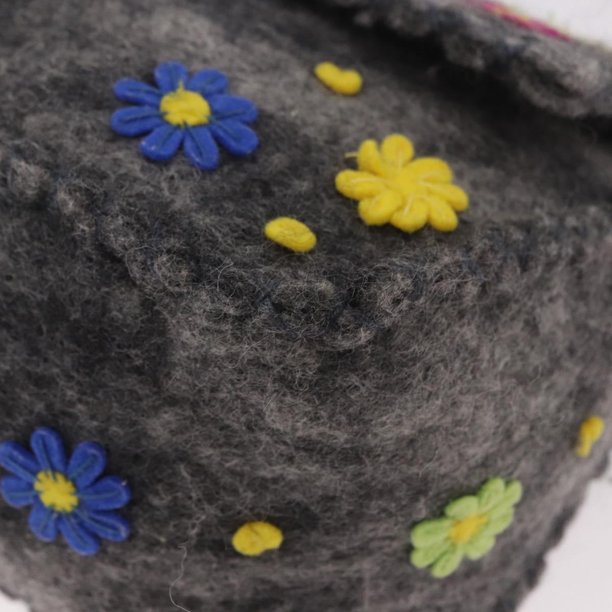 FENDI Floral Mamma Baguette Shoulder Bag Felt Gray Silver Auth 185390SAM