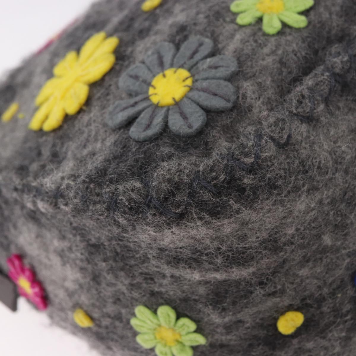 FENDI Floral Mamma Baguette Shoulder Bag Felt Gray Silver Auth 185390SAM