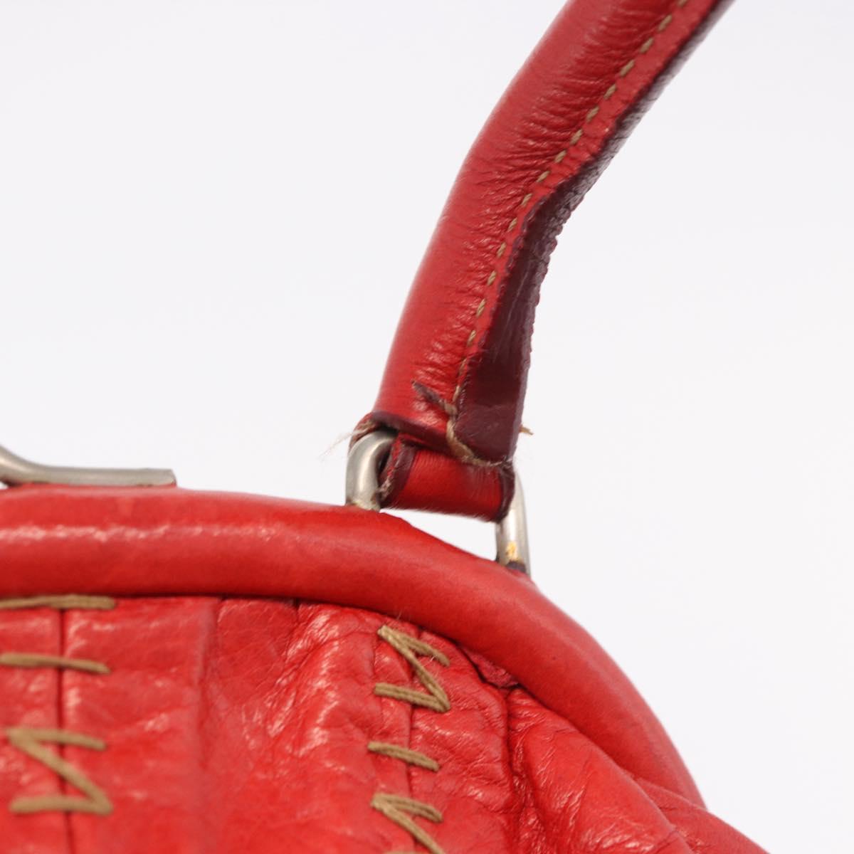 Miu Miu Hand Bag Leather Red Silver Auth 185391V