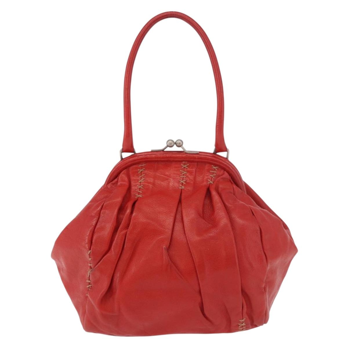 Miu Miu Hand Bag Leather Red Silver Auth 185391V