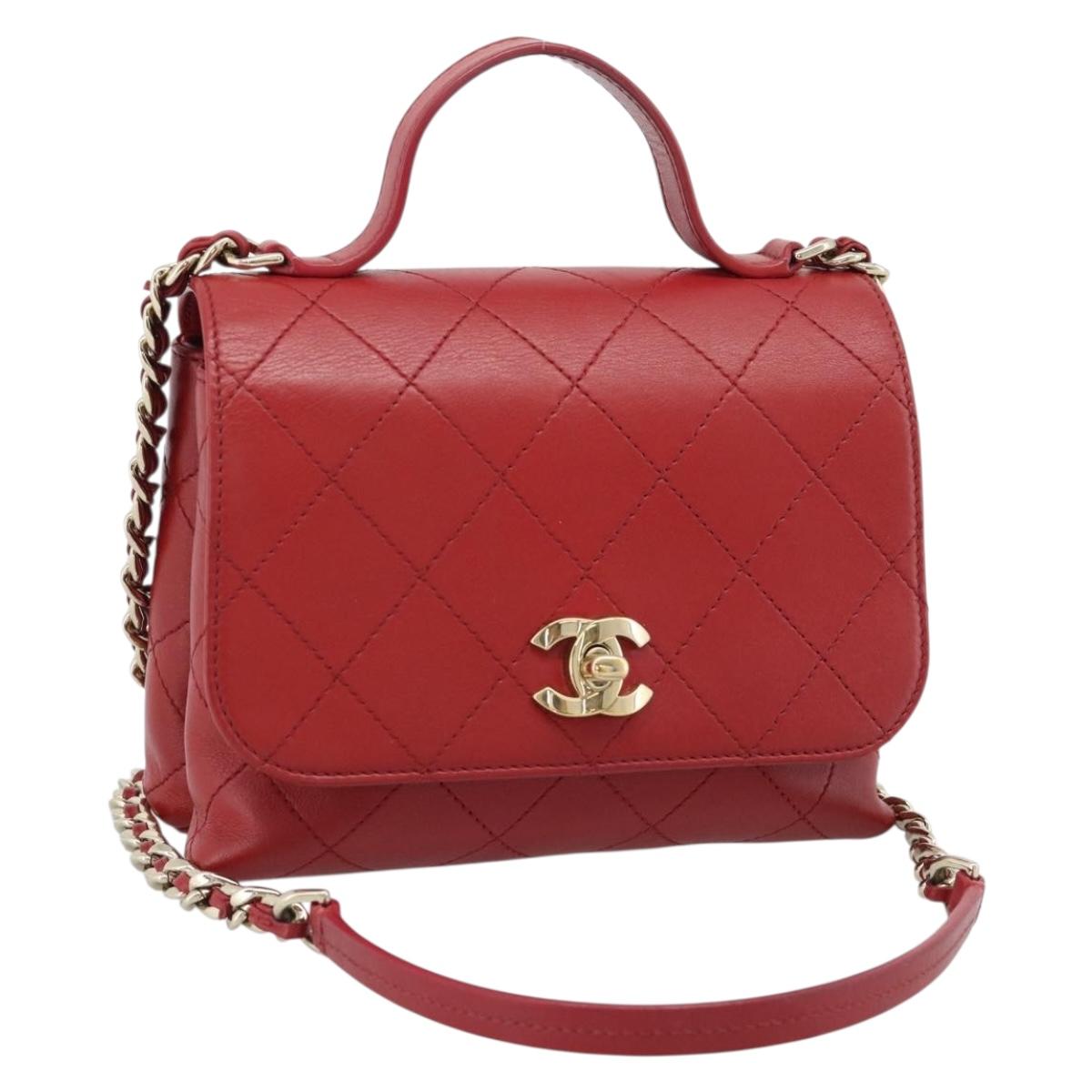 CHANEL Matelasse Chain Shoulder Bag Lamb Skin 2way Red Gold CC Auth 185393SAM