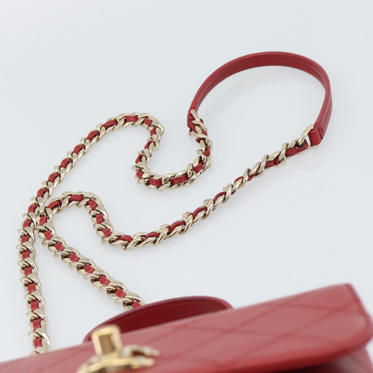 CHANEL Matelasse Chain Shoulder Bag Lamb Skin 2way Red Gold CC Auth 185393SAM