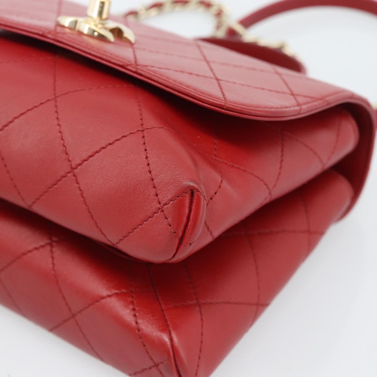 CHANEL Matelasse Chain Shoulder Bag Lamb Skin 2way Red Gold CC Auth 185393SAM