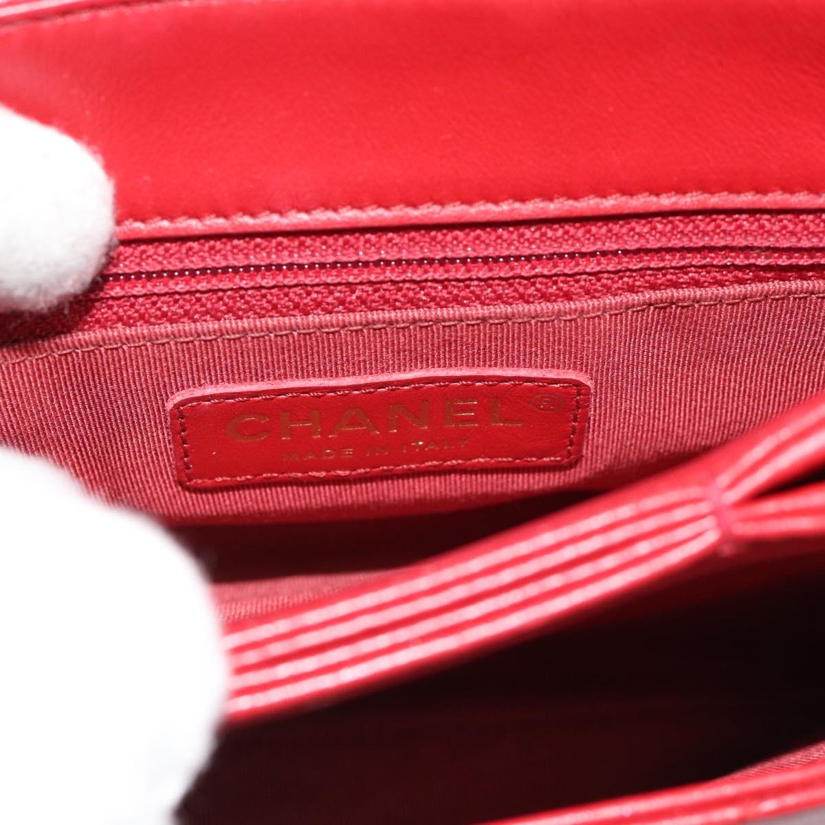 CHANEL Matelasse Chain Shoulder Bag Lamb Skin 2way Red Gold CC Auth 185393SAM
