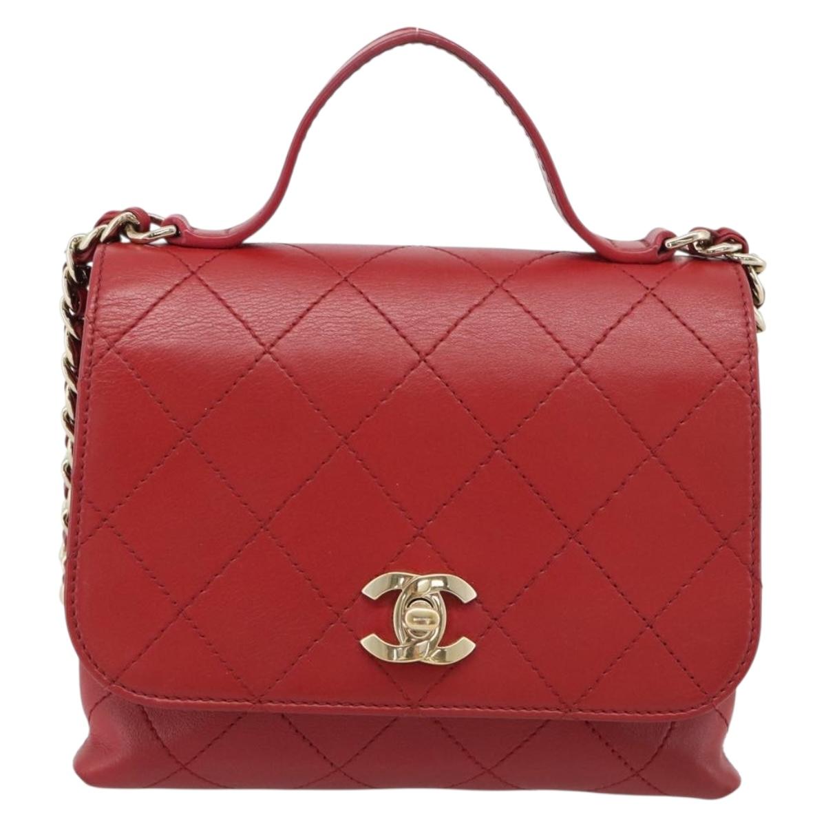 CHANEL Matelasse Chain Shoulder Bag Lamb Skin 2way Red Gold CC Auth 185393SAM