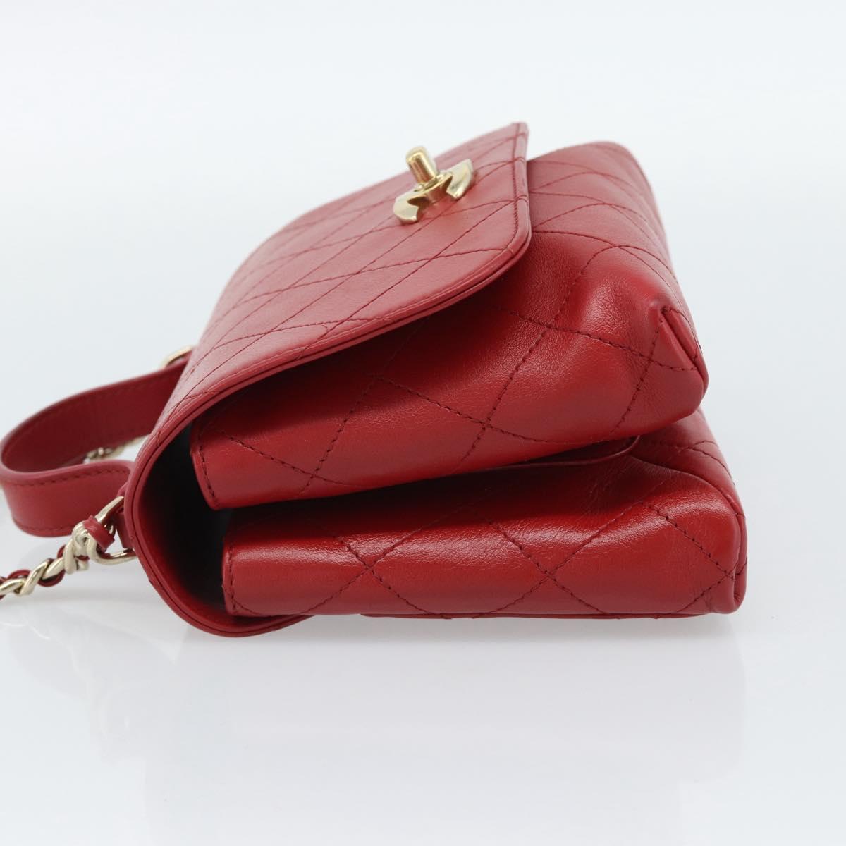 CHANEL Matelasse Chain Shoulder Bag Lamb Skin 2way Red Gold CC Auth 185393SAM