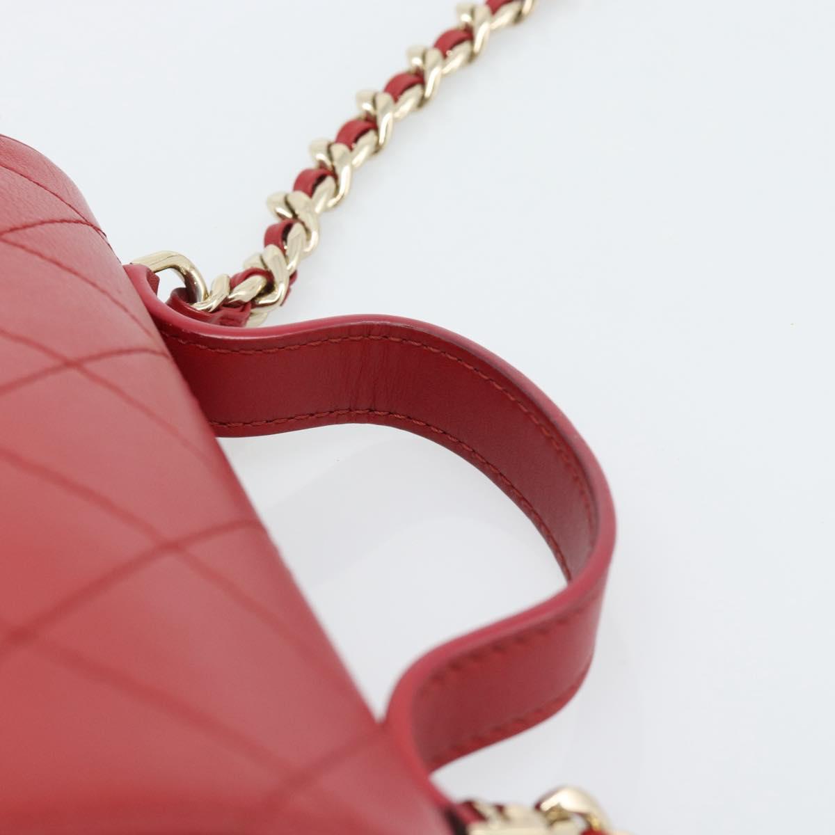 CHANEL Matelasse Chain Shoulder Bag Lamb Skin 2way Red Gold CC Auth 185393SAM
