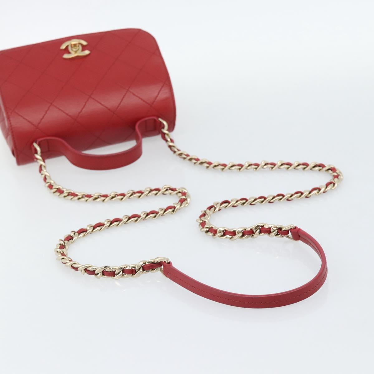 CHANEL Matelasse Chain Shoulder Bag Lamb Skin 2way Red Gold CC Auth 185393SAM
