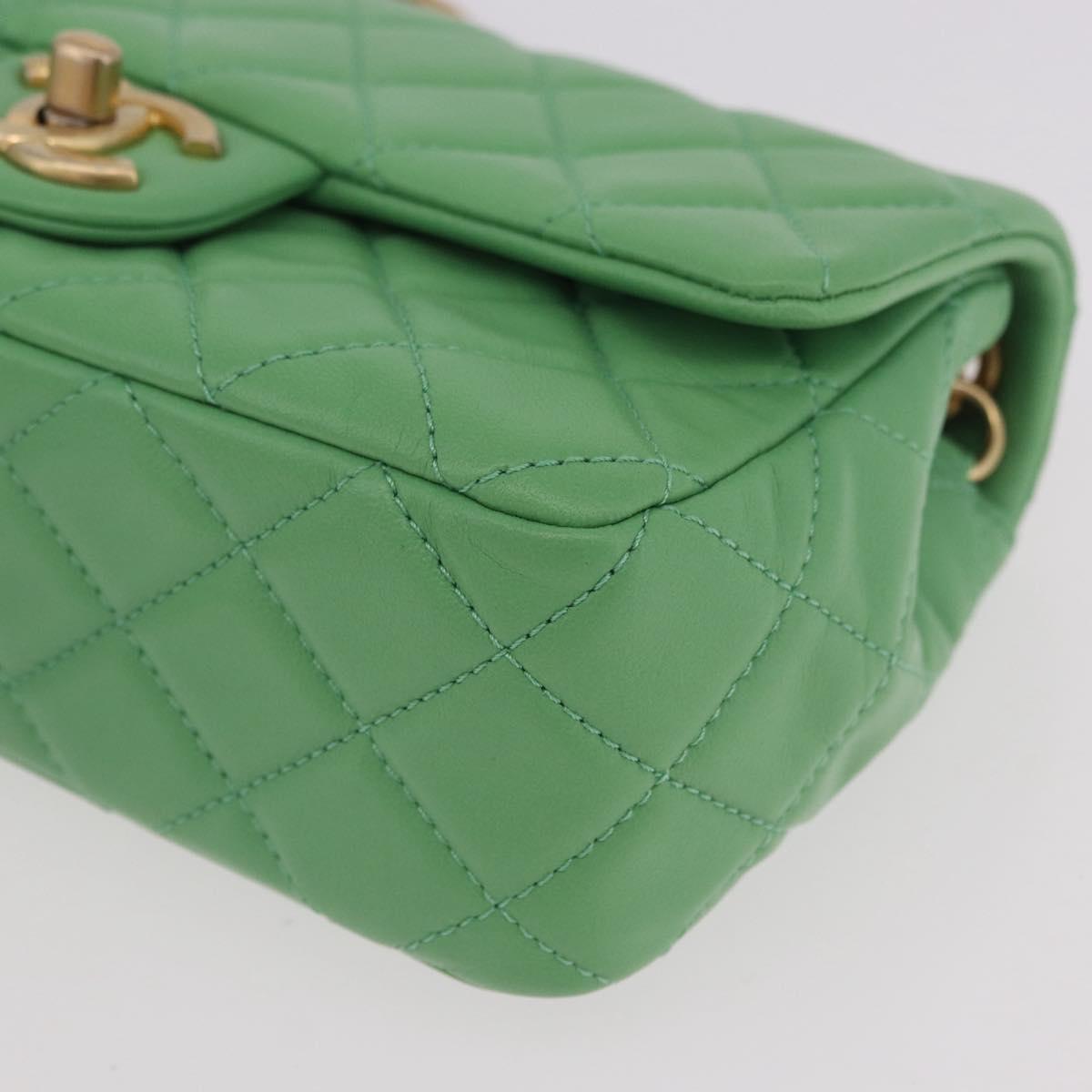 CHANEL Matelasse20 Chain Shoulder Bag Lamb Skin Green Gold CC Auth 185396SM