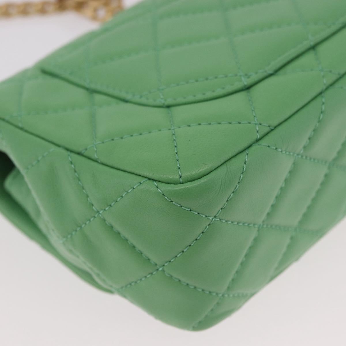 CHANEL Matelasse20 Chain Shoulder Bag Lamb Skin Green Gold CC Auth 185396SM