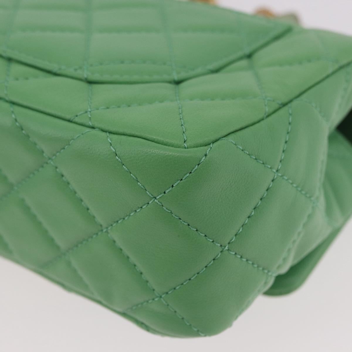 CHANEL Matelasse20 Chain Shoulder Bag Lamb Skin Green Gold CC Auth 185396SM