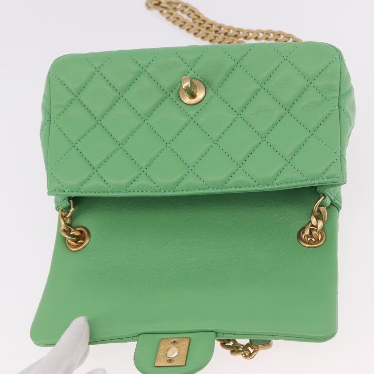 CHANEL Matelasse20 Chain Shoulder Bag Lamb Skin Green Gold CC Auth 185396SM