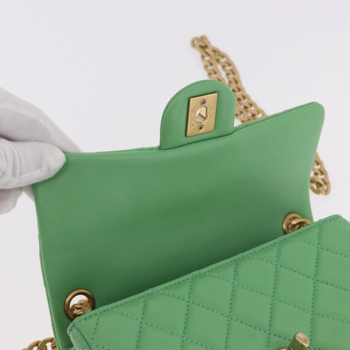 CHANEL Matelasse20 Chain Shoulder Bag Lamb Skin Green Gold CC Auth 185396SM