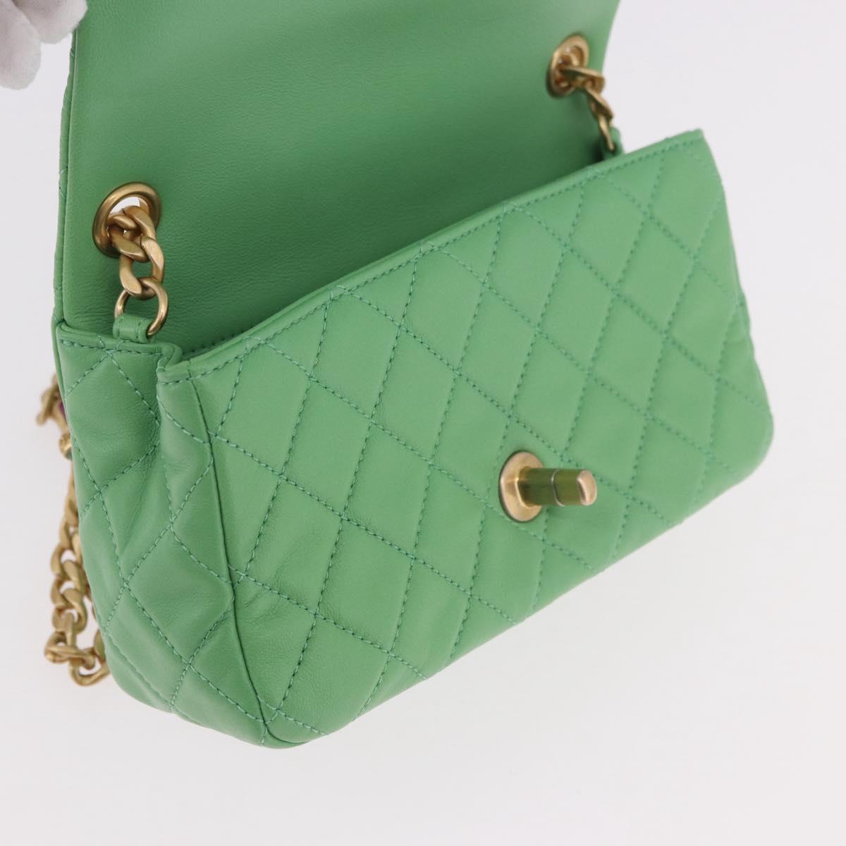 CHANEL Matelasse20 Chain Shoulder Bag Lamb Skin Green Gold CC Auth 185396SM