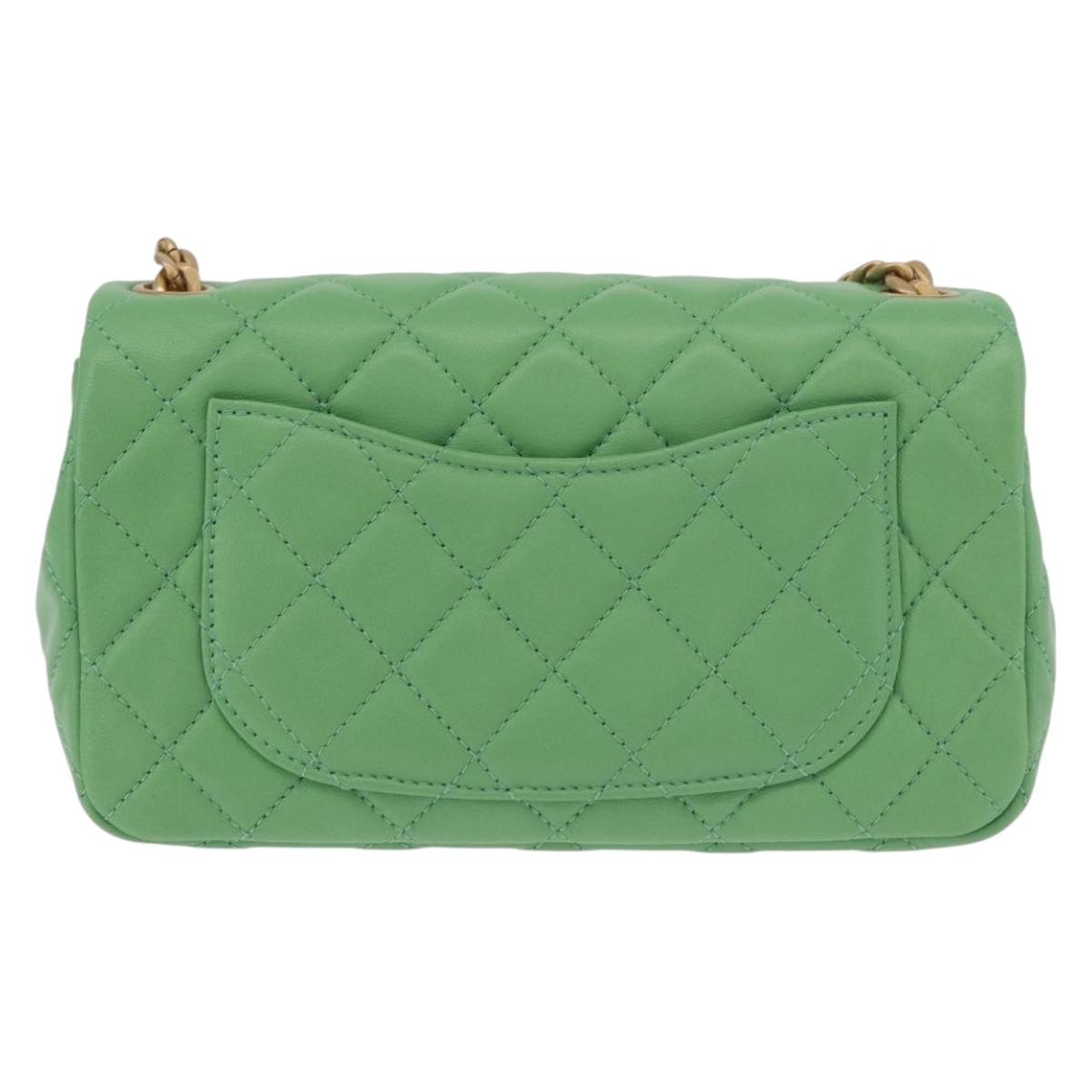 CHANEL Matelasse20 Chain Shoulder Bag Lamb Skin Green Gold CC Auth 185396SM