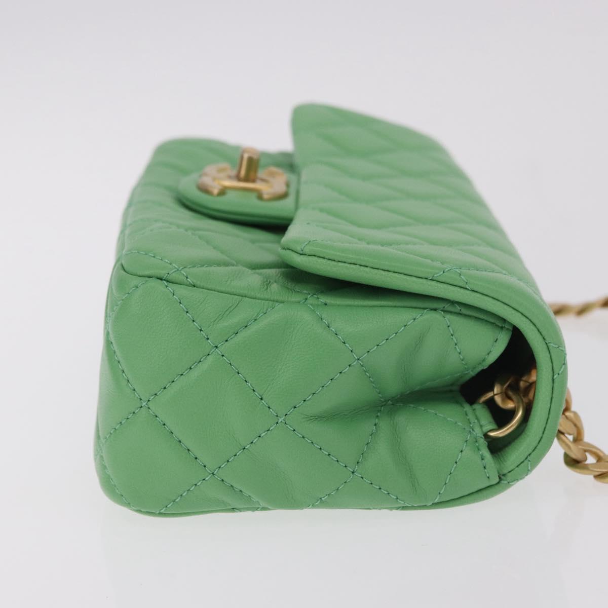 CHANEL Matelasse20 Chain Shoulder Bag Lamb Skin Green Gold CC Auth 185396SM