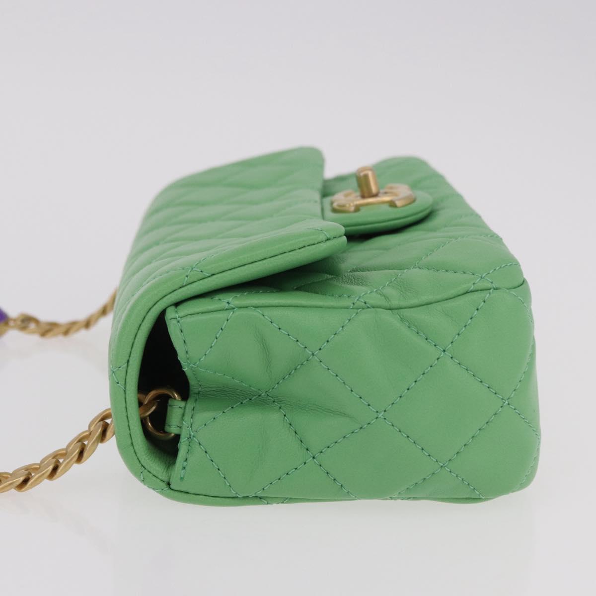 CHANEL Matelasse20 Chain Shoulder Bag Lamb Skin Green Gold CC Auth 185396SM