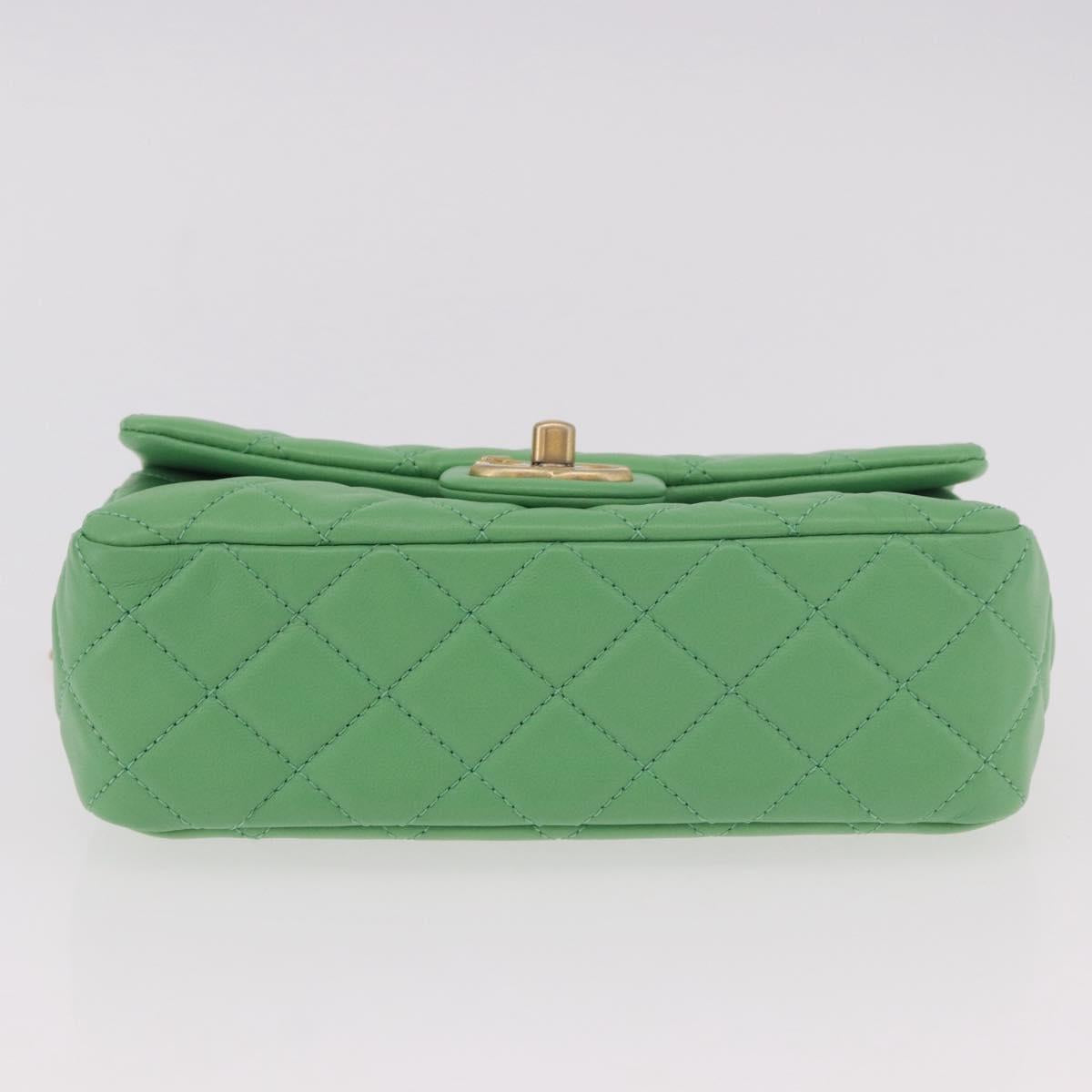 CHANEL Matelasse20 Chain Shoulder Bag Lamb Skin Green Gold CC Auth 185396SM