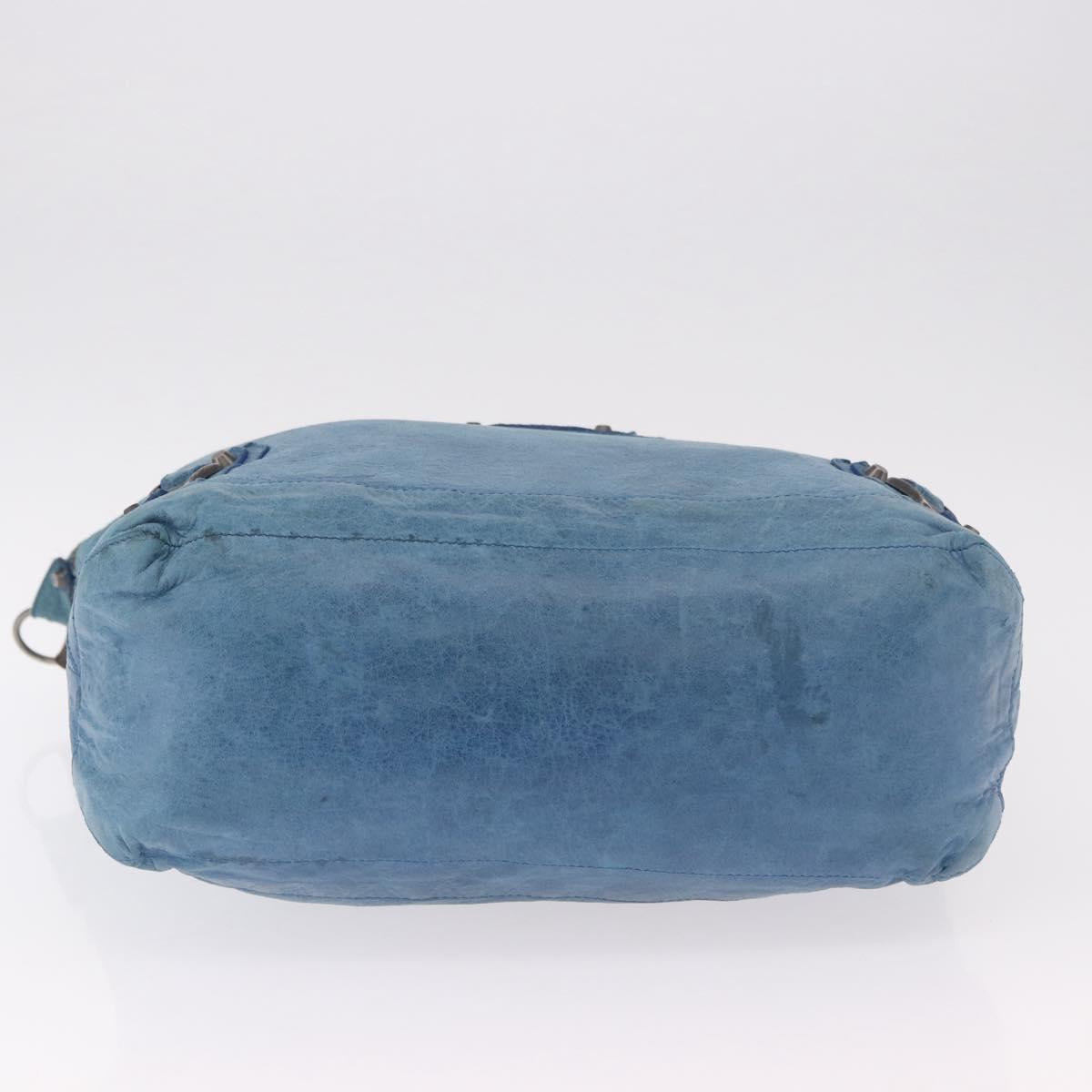 BALENCIAGA The Day Shoulder Bag Leather Blue Silver 141175 Auth 185397A