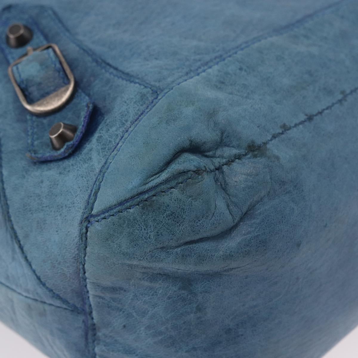 BALENCIAGA The Day Shoulder Bag Leather Blue Silver 141175 Auth 185397A