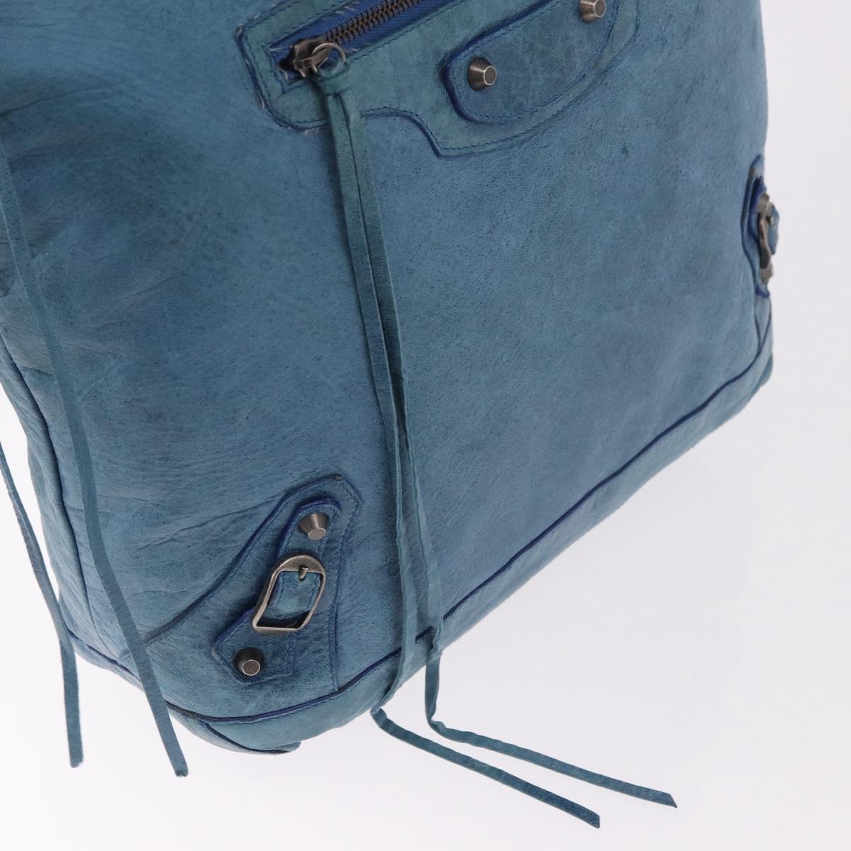 BALENCIAGA The Day Shoulder Bag Leather Blue Silver 141175 Auth 185397A