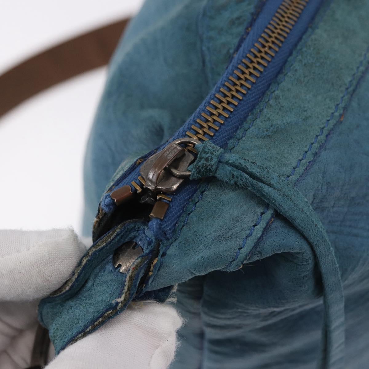 BALENCIAGA The Day Shoulder Bag Leather Blue Silver 141175 Auth 185397A