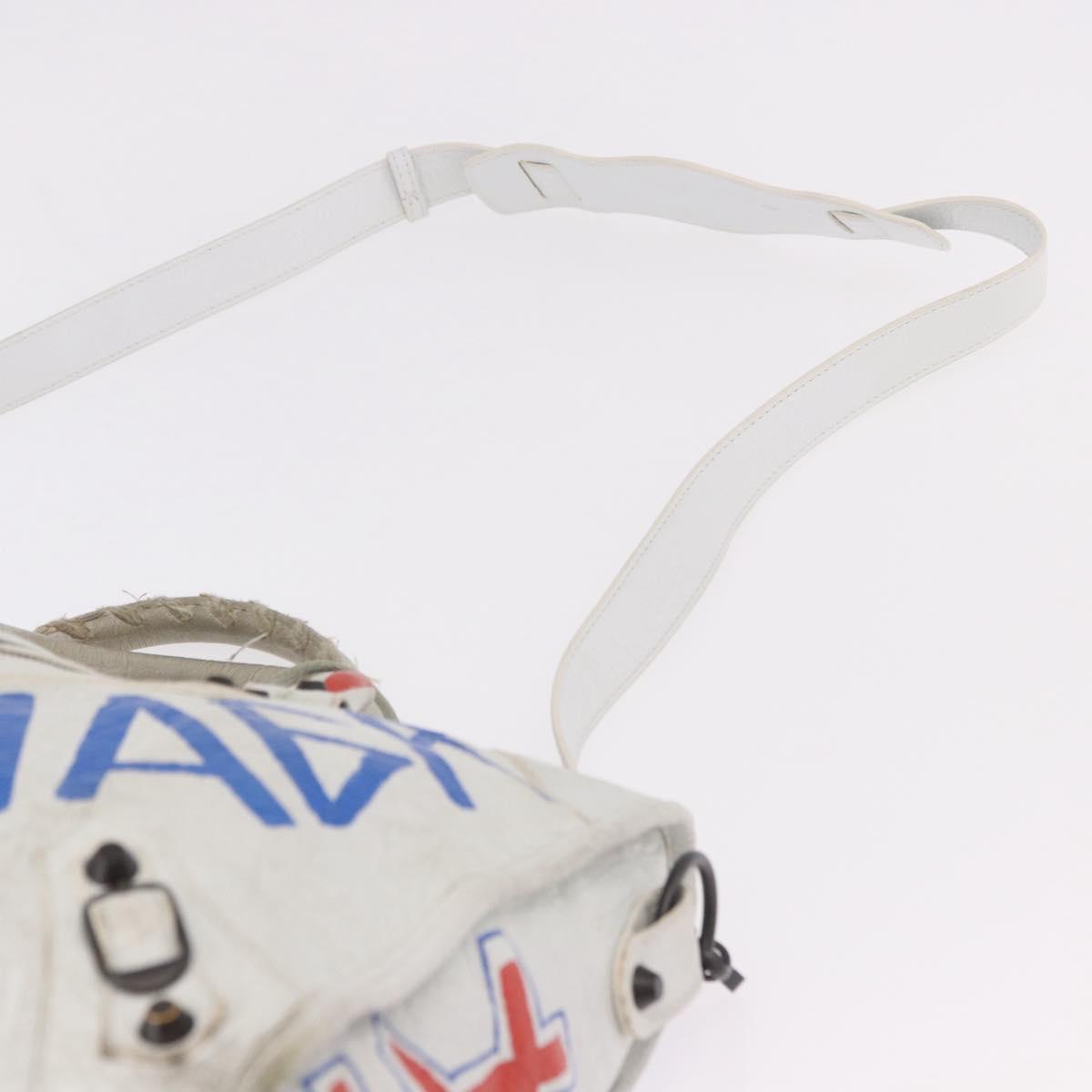 BALENCIAGA Classic Graffiti The City Hand Bag Leather 2way White Auth 185398V