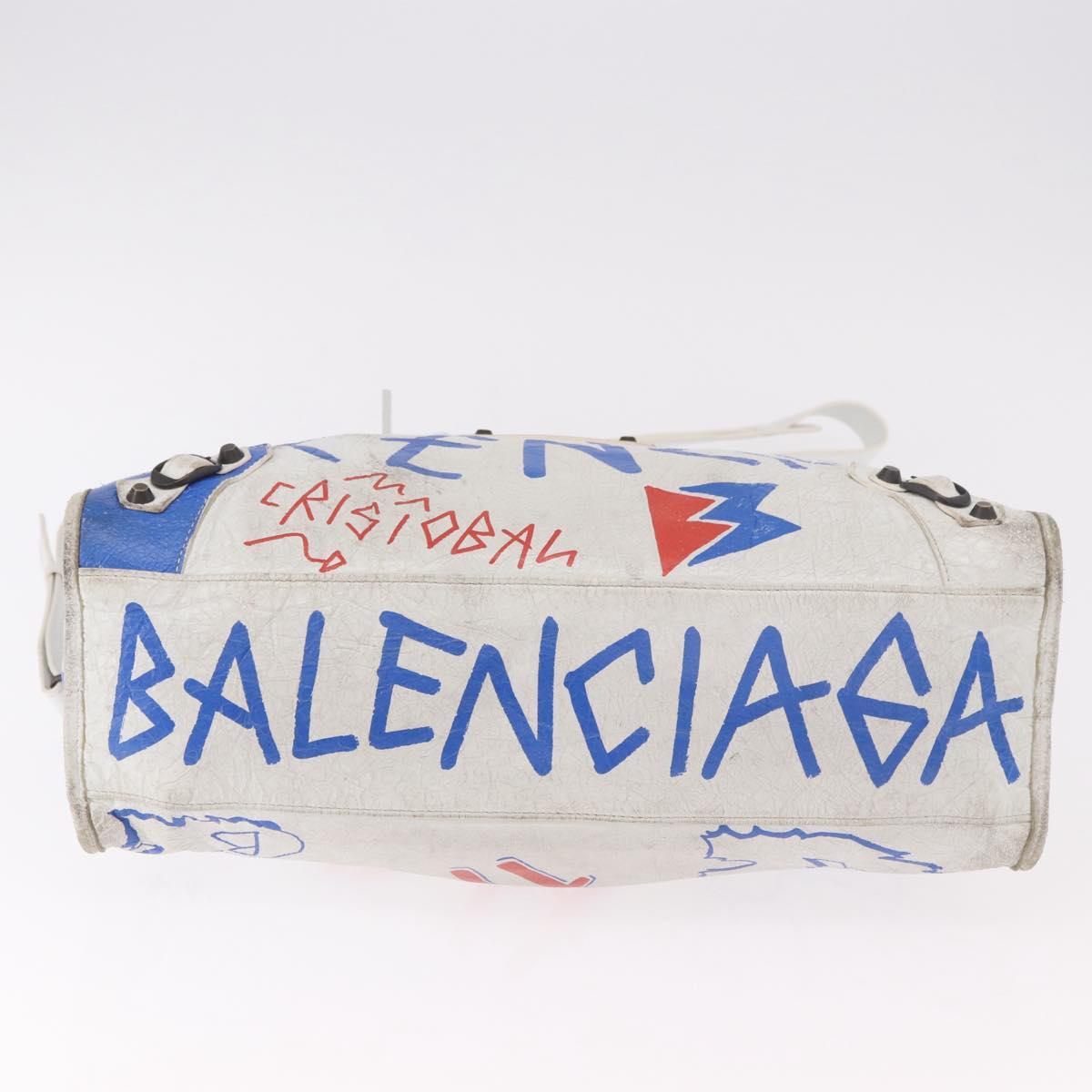 BALENCIAGA Classic Graffiti The City Hand Bag Leather 2way White Auth 185398V