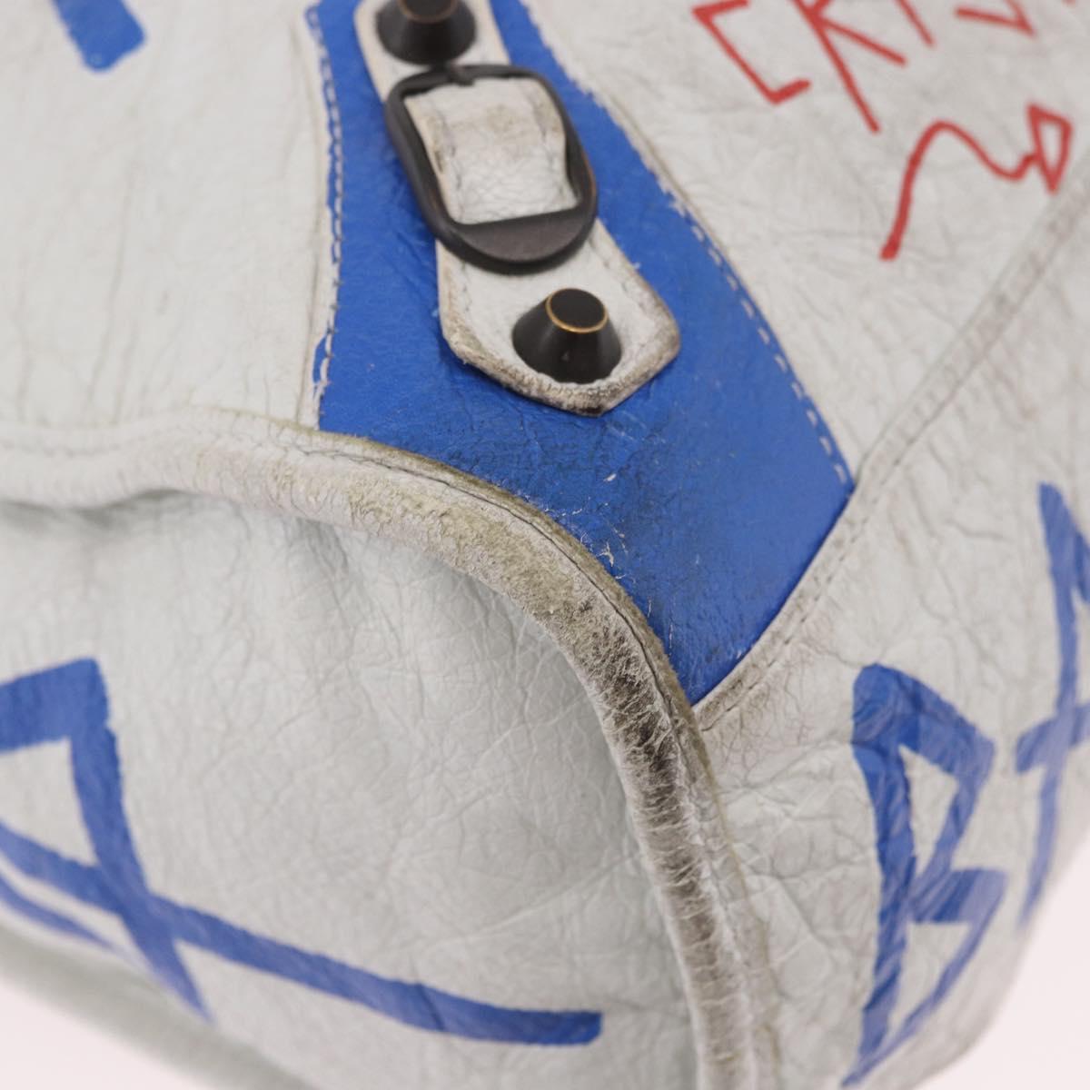 BALENCIAGA Classic Graffiti The City Hand Bag Leather 2way White Auth 185398V