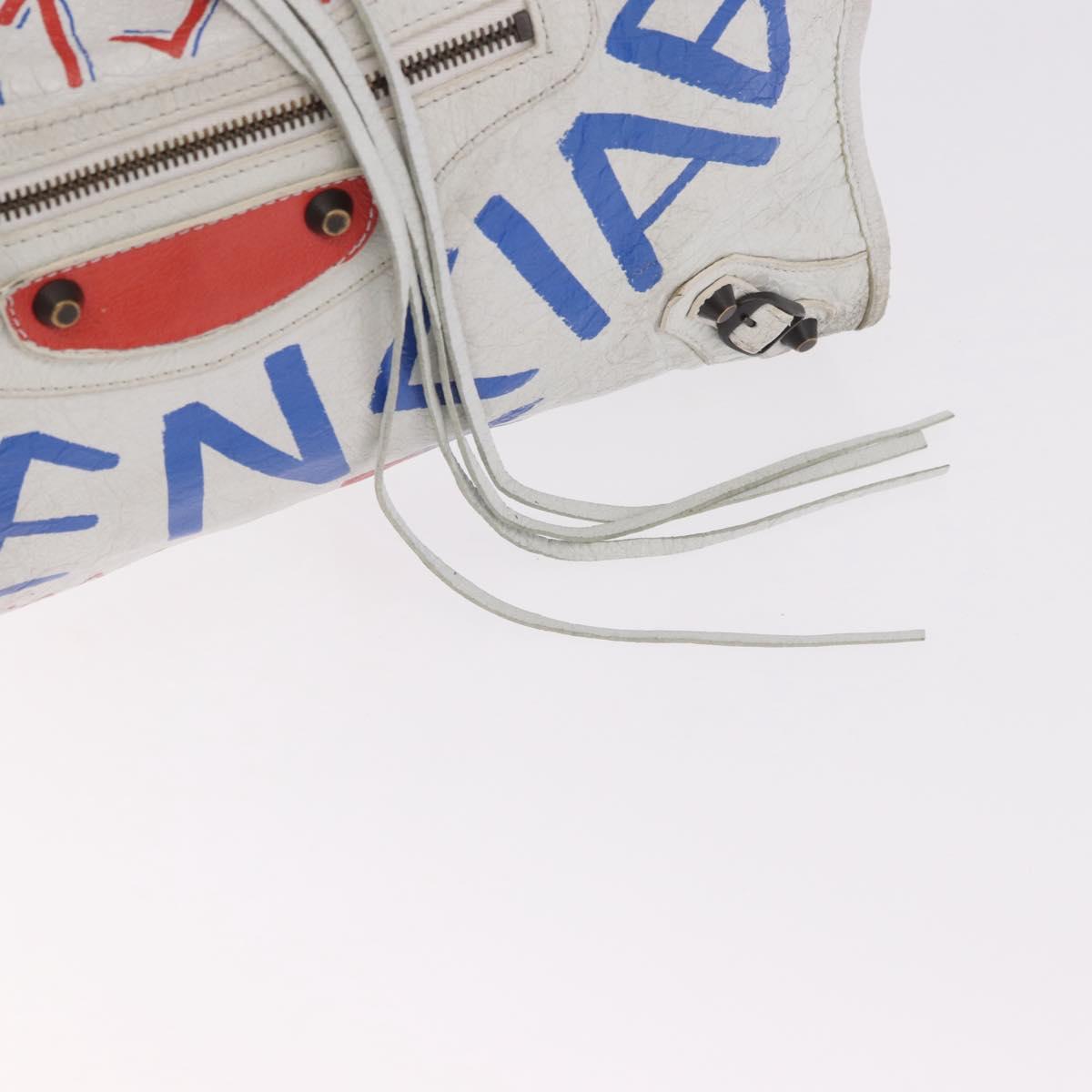 BALENCIAGA Classic Graffiti The City Hand Bag Leather 2way White Auth 185398V