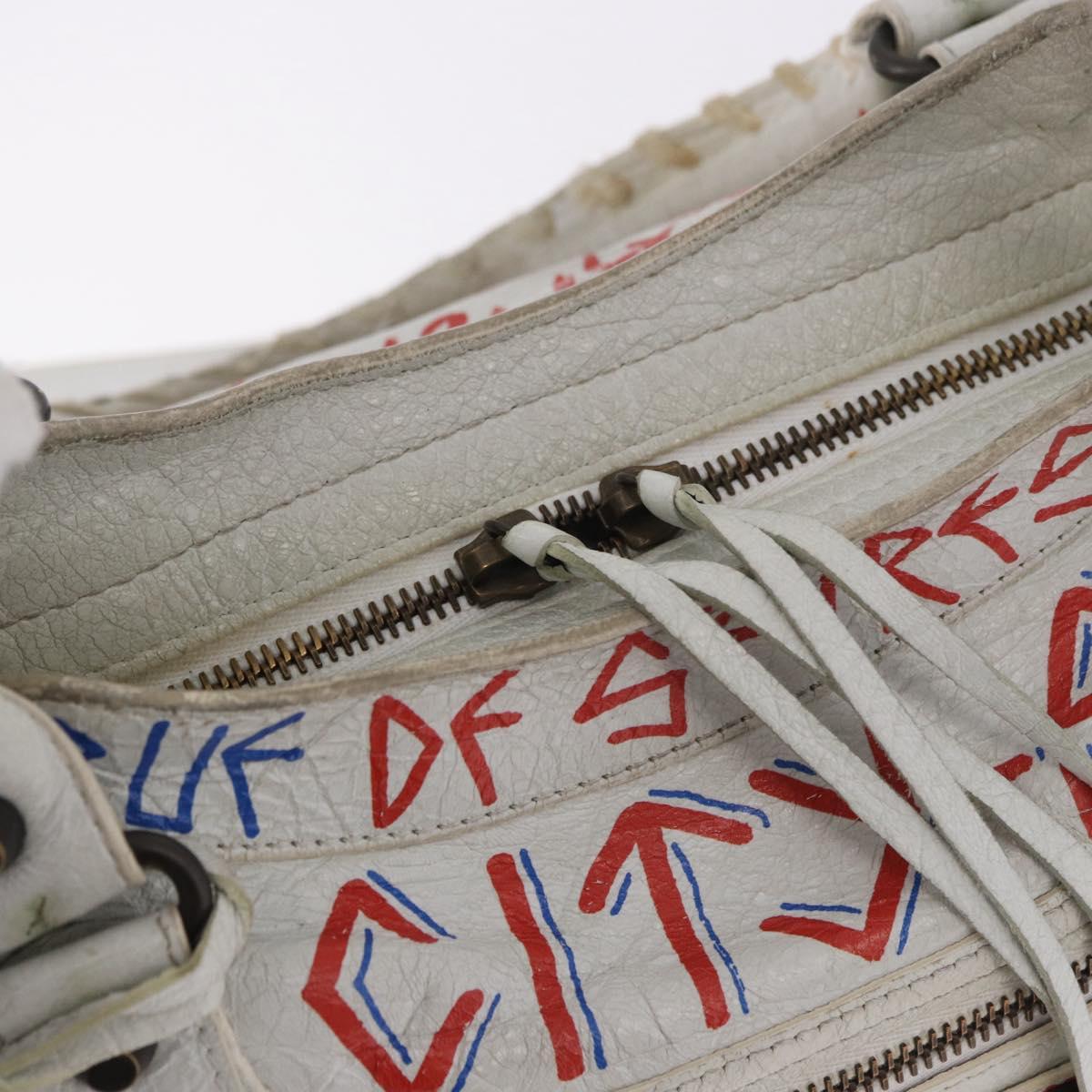BALENCIAGA Classic Graffiti The City Hand Bag Leather 2way White Auth 185398V