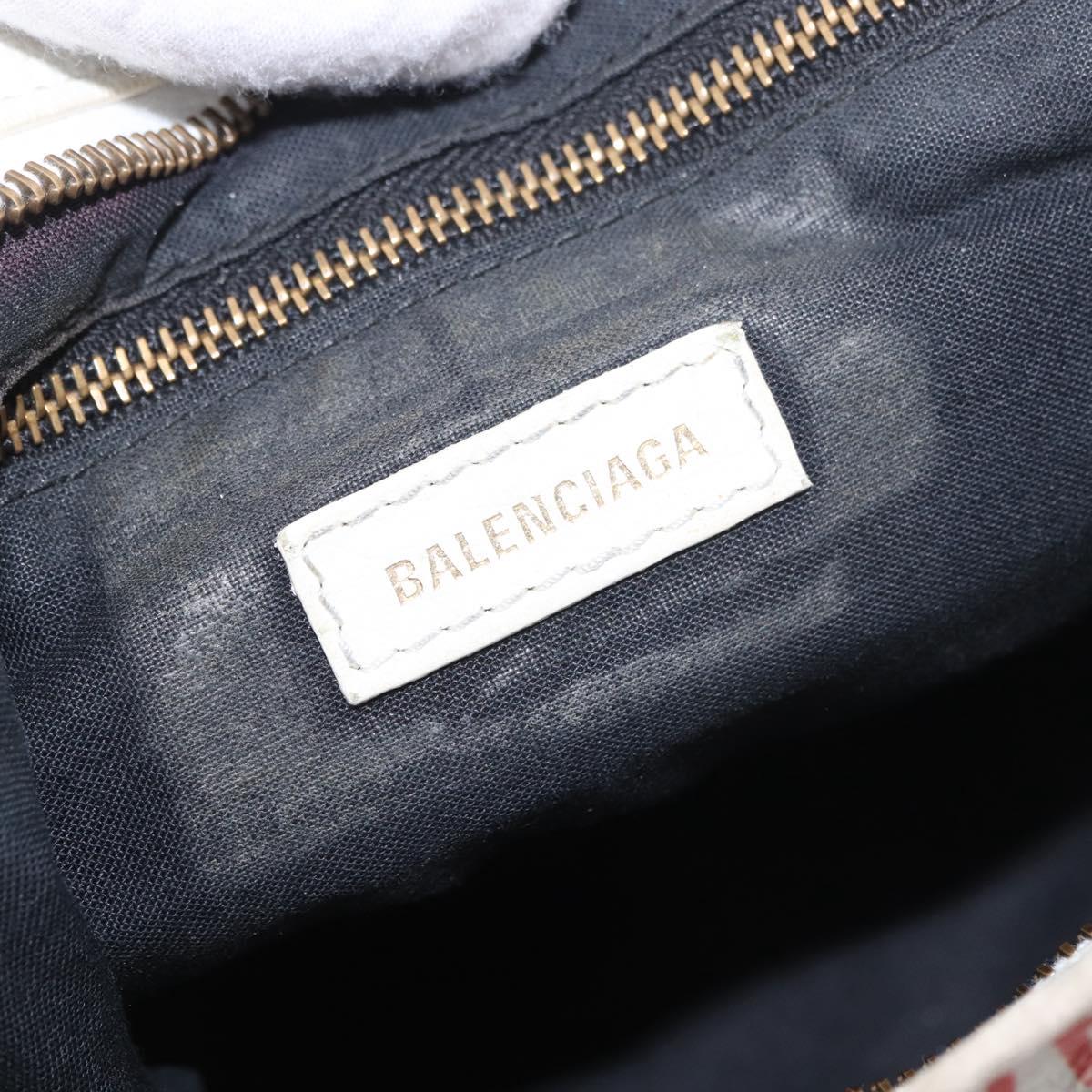 BALENCIAGA Classic Graffiti The City Hand Bag Leather 2way White Auth 185398V