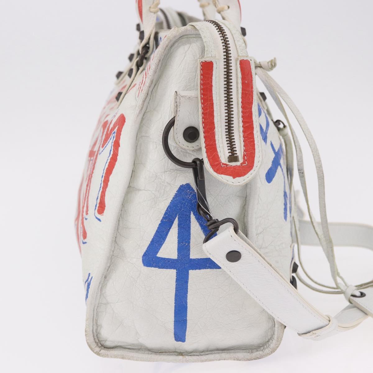 BALENCIAGA Classic Graffiti The City Hand Bag Leather 2way White Auth 185398V