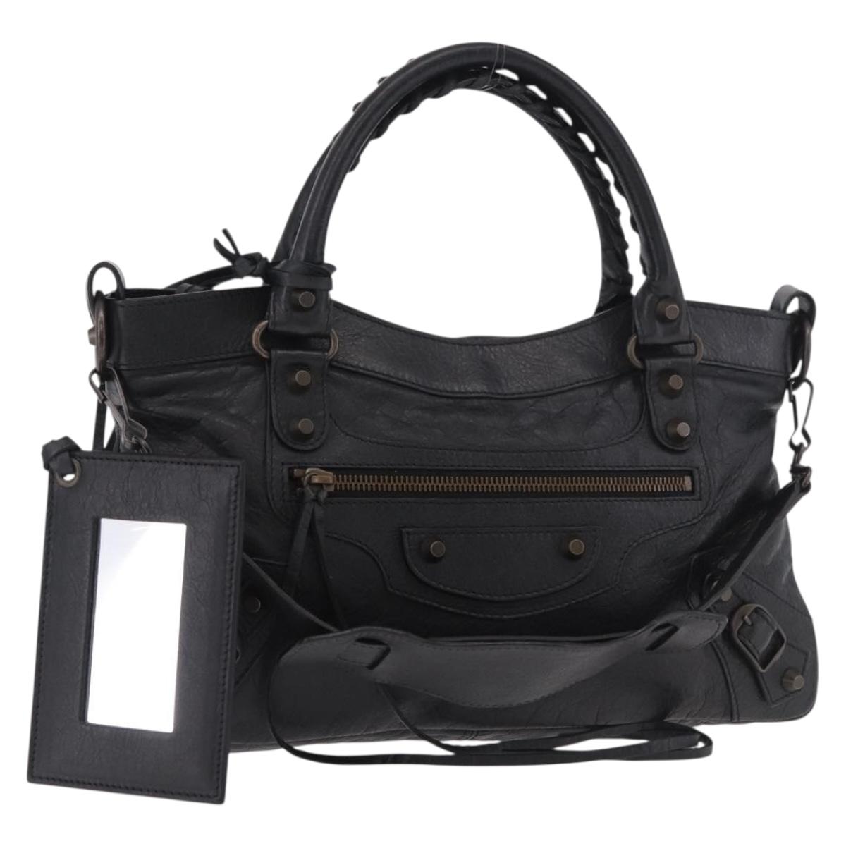 BALENCIAGA The First Hand Bag Leather 2way Black 103208 Auth 185399SAM