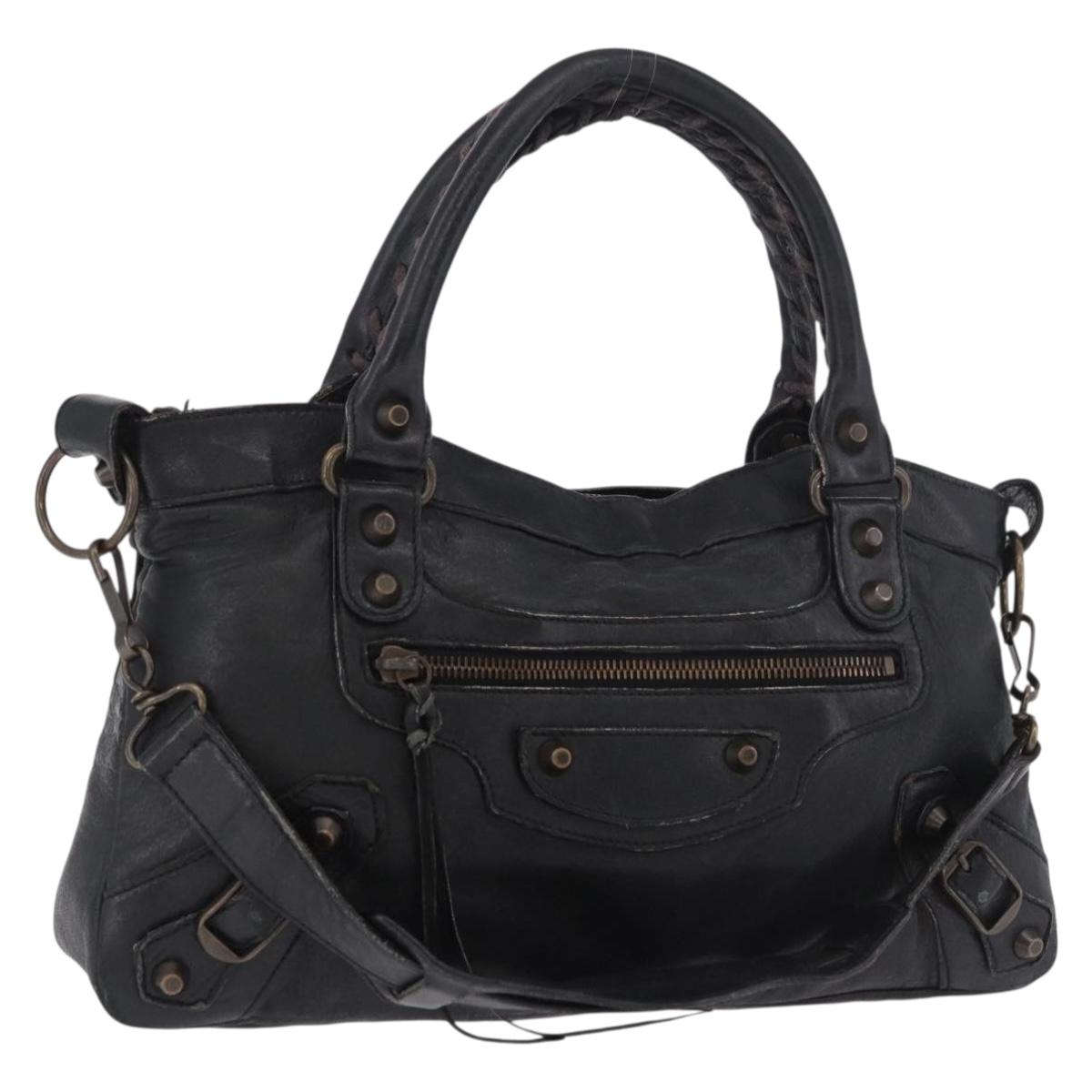 BALENCIAGA The First Hand Bag Leather 2way Black 103208 Auth 185400V