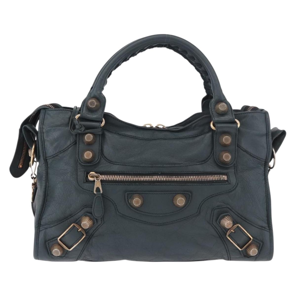BALENCIAGA The Giant City Hand Bag Leather 2way Navy Gold 173084 Auth 185401M
