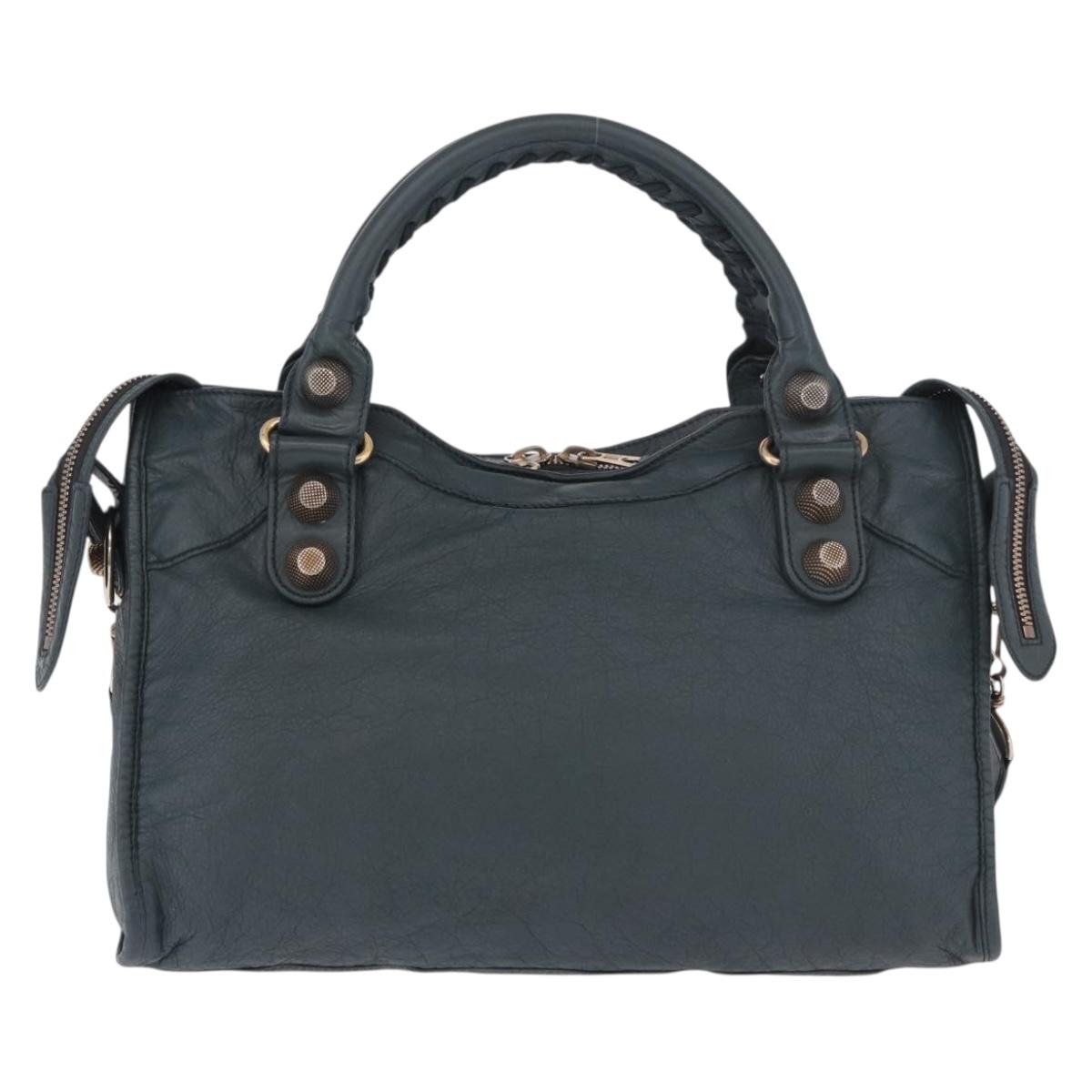 BALENCIAGA The Giant City Hand Bag Leather 2way Navy Gold 173084 Auth 185401M