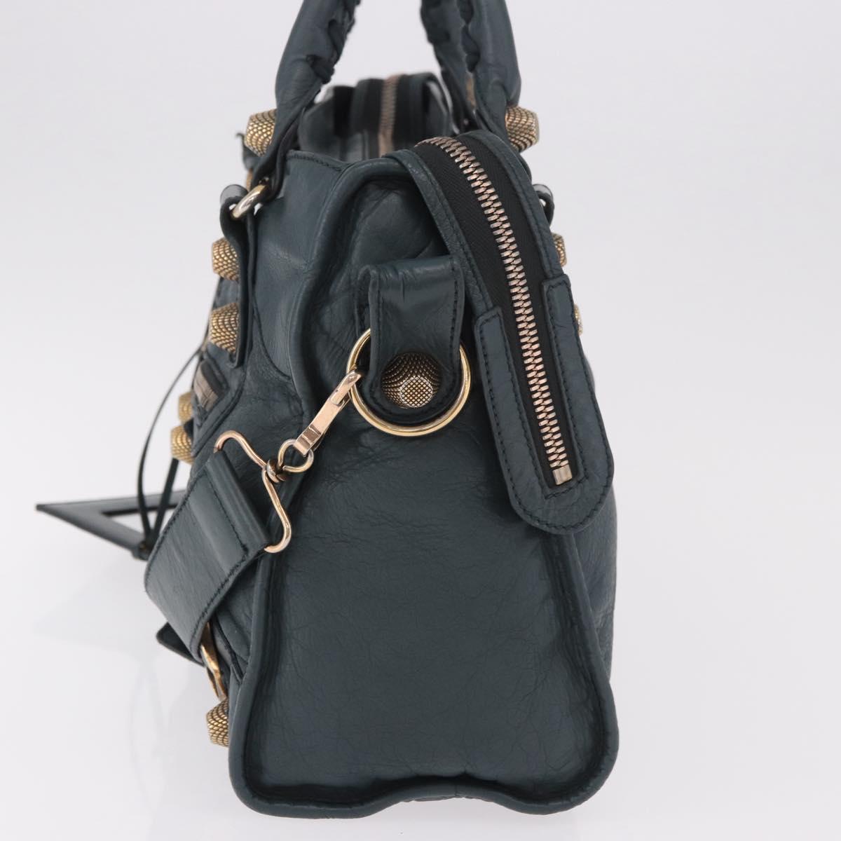 BALENCIAGA The Giant City Hand Bag Leather 2way Navy Gold 173084 Auth 185401M