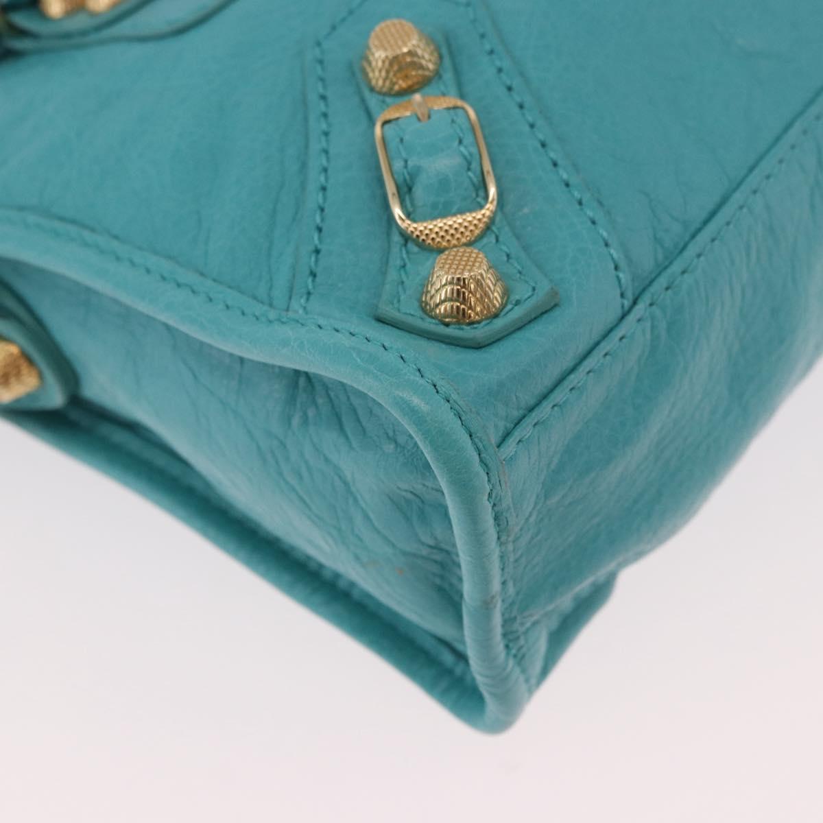 BALENCIAGA Giant Mini City Bag Leather 2way Turquoise Blue 309544 Auth 185402SAM