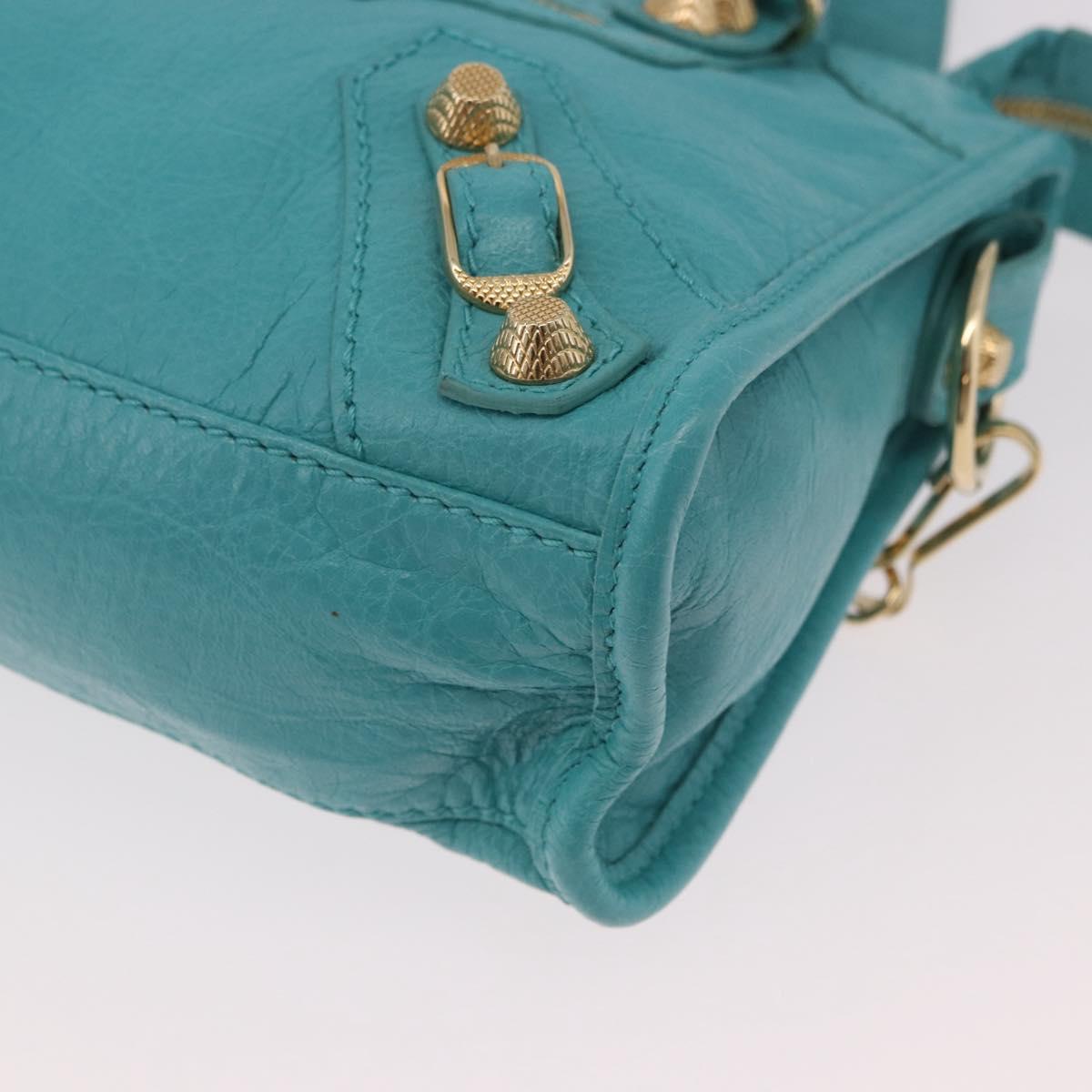 BALENCIAGA Giant Mini City Bag Leather 2way Turquoise Blue 309544 Auth 185402SAM