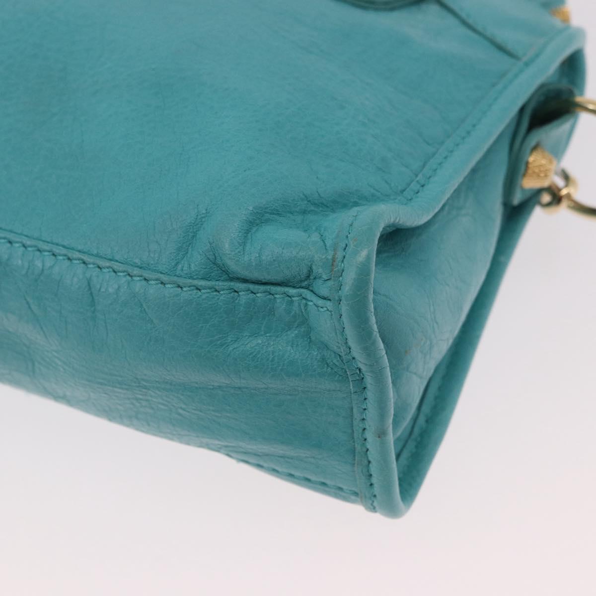 BALENCIAGA Giant Mini City Bag Leather 2way Turquoise Blue 309544 Auth 185402SAM