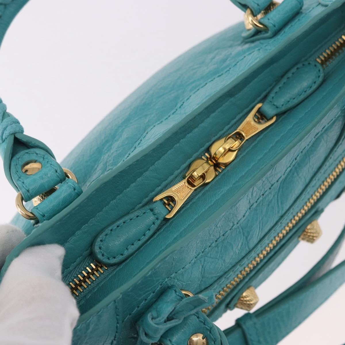 BALENCIAGA Giant Mini City Bag Leather 2way Turquoise Blue 309544 Auth 185402SAM