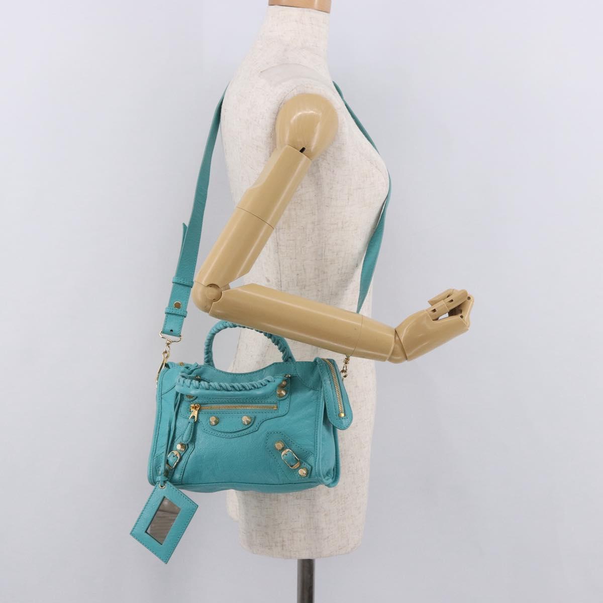 BALENCIAGA Giant Mini City Bag Leather 2way Turquoise Blue 309544 Auth 185402SAM