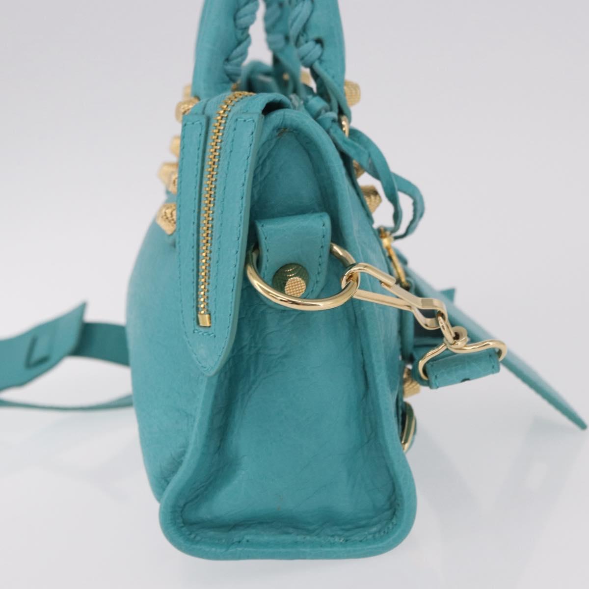BALENCIAGA Giant Mini City Bag Leather 2way Turquoise Blue 309544 Auth 185402SAM