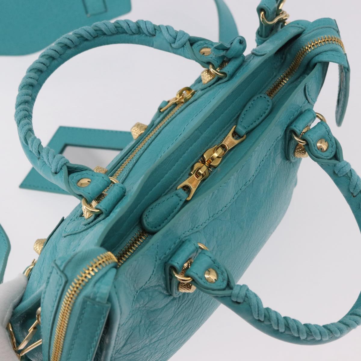 BALENCIAGA Giant Mini City Bag Leather 2way Turquoise Blue 309544 Auth 185402SAM