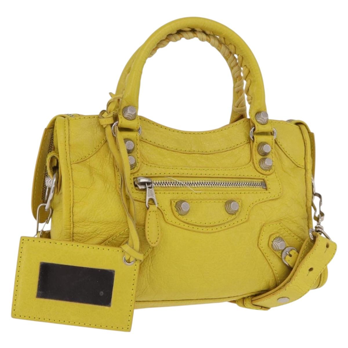 BALENCIAGA Giant Mini City Hand Bag Leather 2way Yellow 309544 Auth 185403M