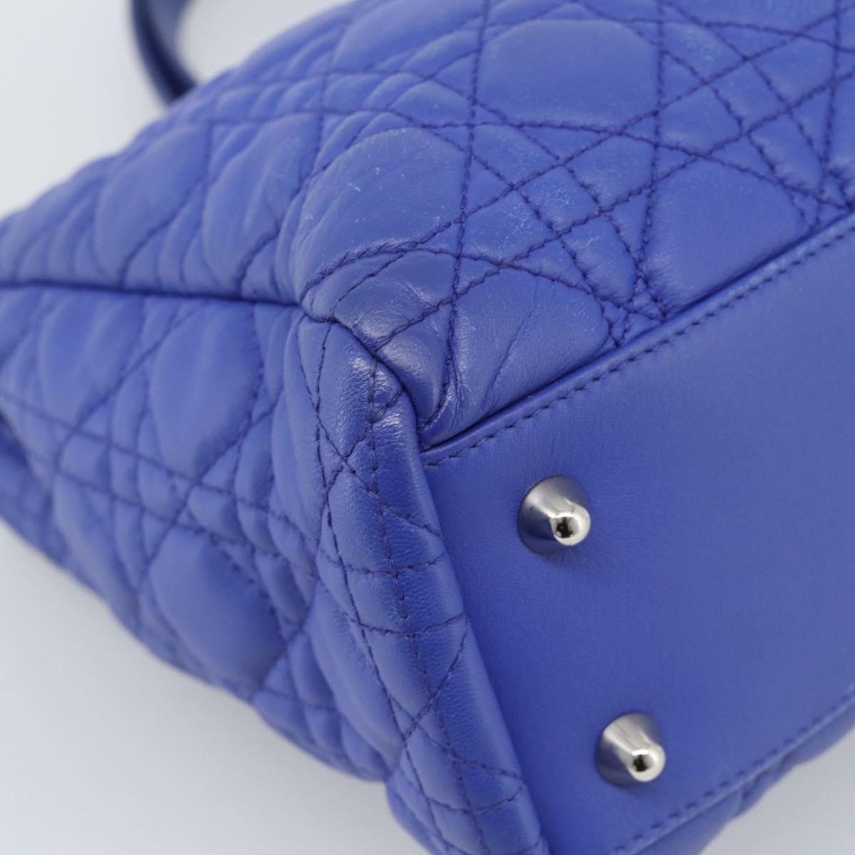 Christian Dior Canage Lady Dior Hand Bag Lamb Skin 2way Blue Silver Auth 185409V