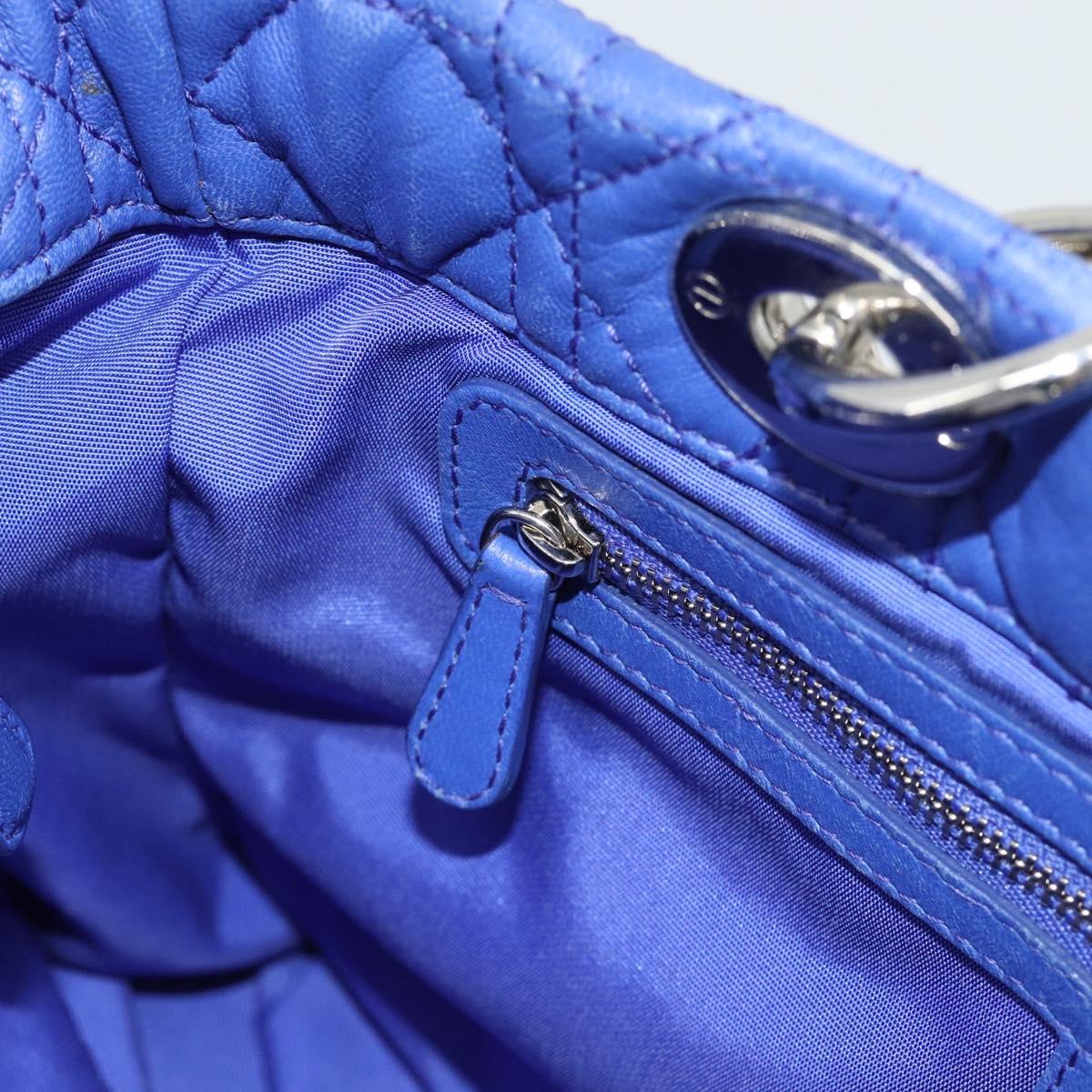 Christian Dior Canage Lady Dior Hand Bag Lamb Skin 2way Blue Silver Auth 185409V