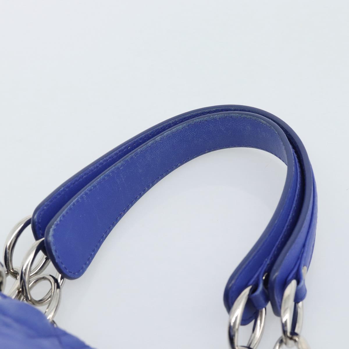 Christian Dior Canage Lady Dior Hand Bag Lamb Skin 2way Blue Silver Auth 185409V