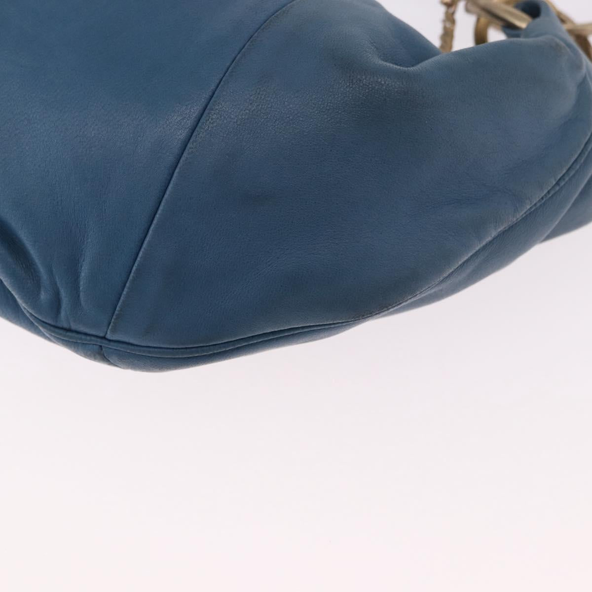 CHANEL Chain Shoulder Bag Lamb Skin Blue Gold CC Auth 185410SAM